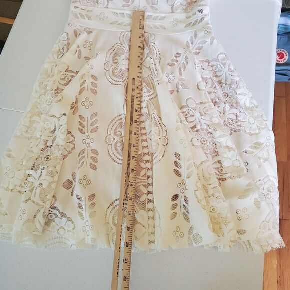 Free People Lovers Folk Song Lace Fit Flare Dress Ivory Bell Sleeve Boho Cottage - Picture 11 of 16